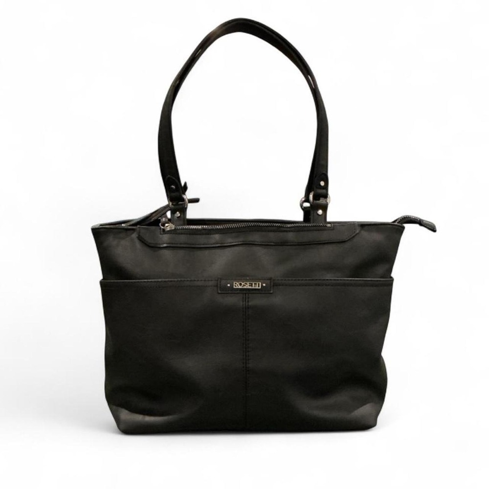 Rosetti Shoulder Bag Womens Large Black Faux Leather Tote Zip Pocket